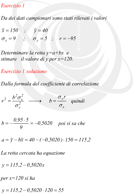 Calcolo dell'eequazione di una retta in base al coefficiente di correlazione