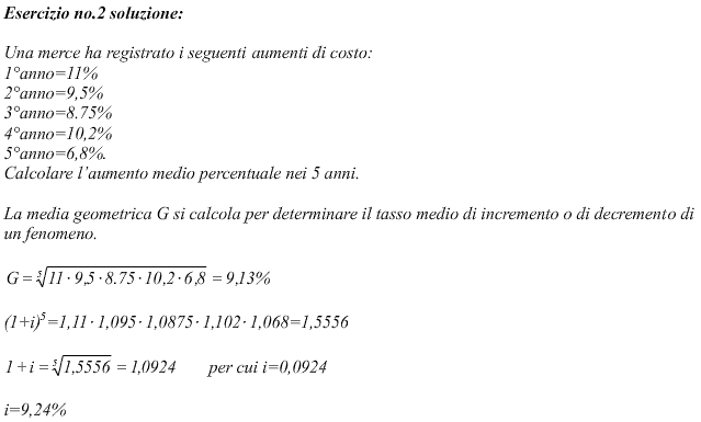Esercizio di calcolo di una media geometrica
