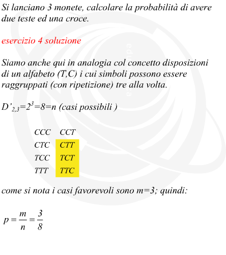 calcolo delle probabilit lancio di tre monete testa o croce