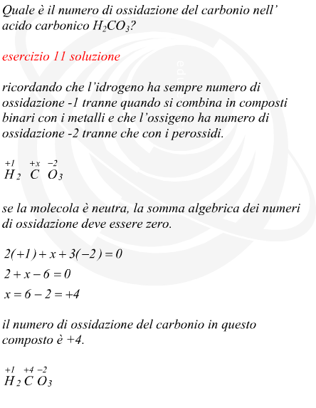 numero di ossidazione del carbonio nell' acido carbonico