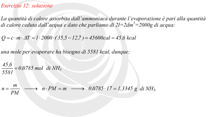 Esercizio evaporazione ammoniaca