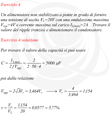 Dimensionamento del filtro capacitivo di un alimentatore ad una semionda