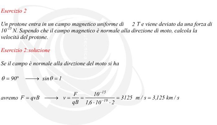 esempio del calcolo della velocit di un protone in un campo magnetico