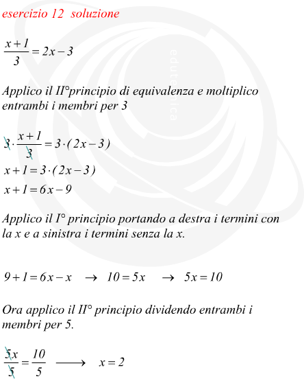 Risoluzione equazione numerica frazionaria di primo grado