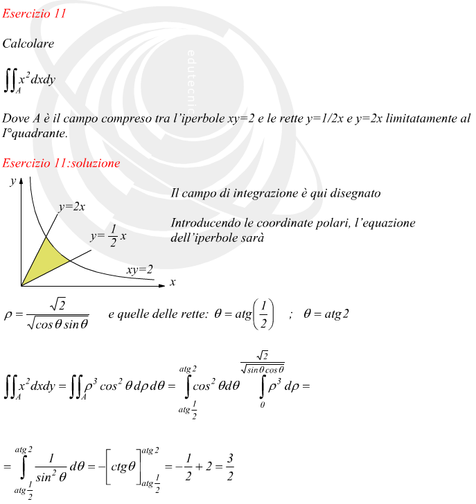 integrale doppio coordinate polari campo di integrazione intersezione rette iperbole
