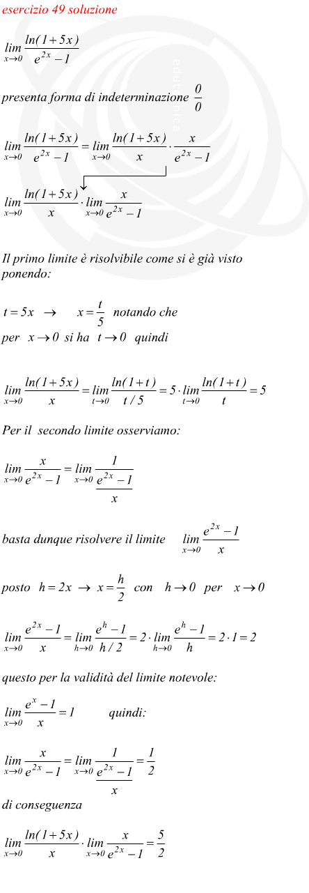 Limite di funzione fratta logaritmica ed esponenziale con forma di indecisione 0/0