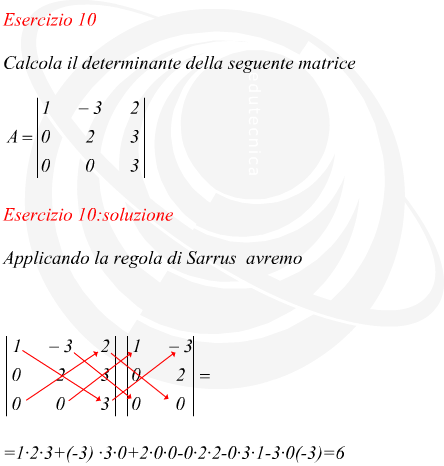 Esempio determinante matrice calcolata con regola di sarrus