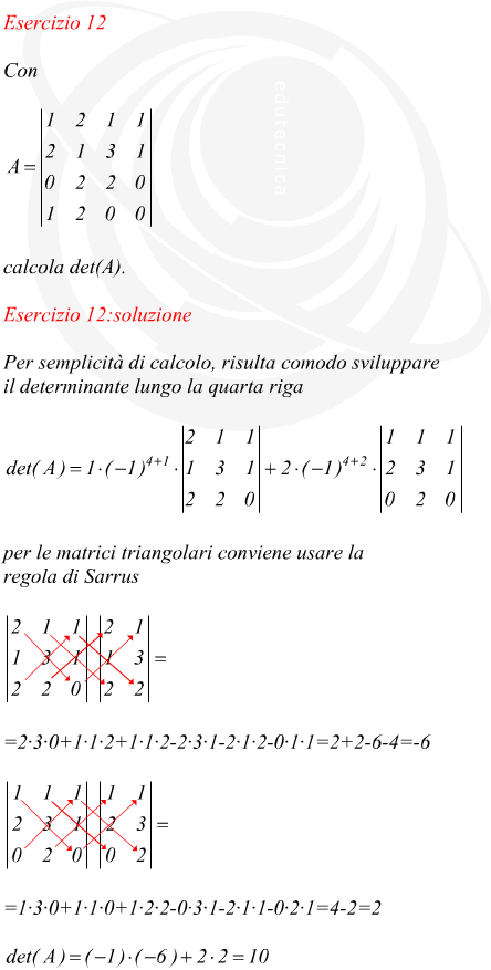 Esempio calcolo determinante matrice 4x4