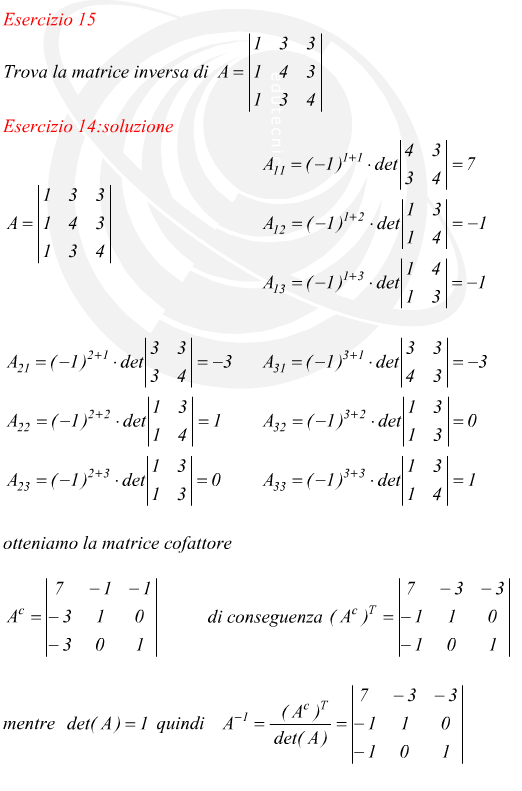 esempio calcolo della matrice inversa di una matrice 3x3