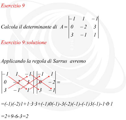 Calcolo determinante matrice regola di sarrus