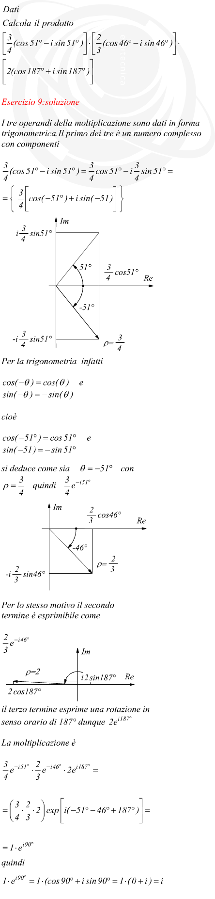 moltiplicazione tra numeri complessi in forma trigonometrica