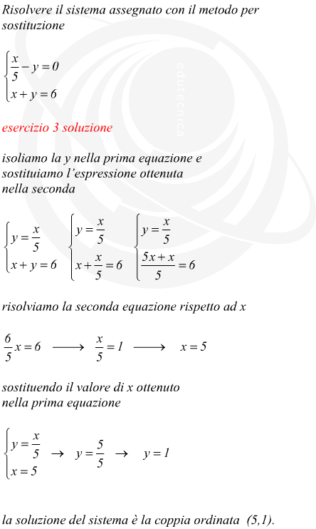 Metodo di sostituzione applicato ad un sistema di due equazioni in due incognite