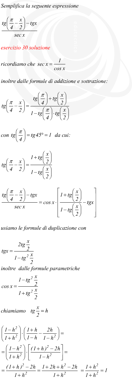 espressione trigonometrica con semplificazione