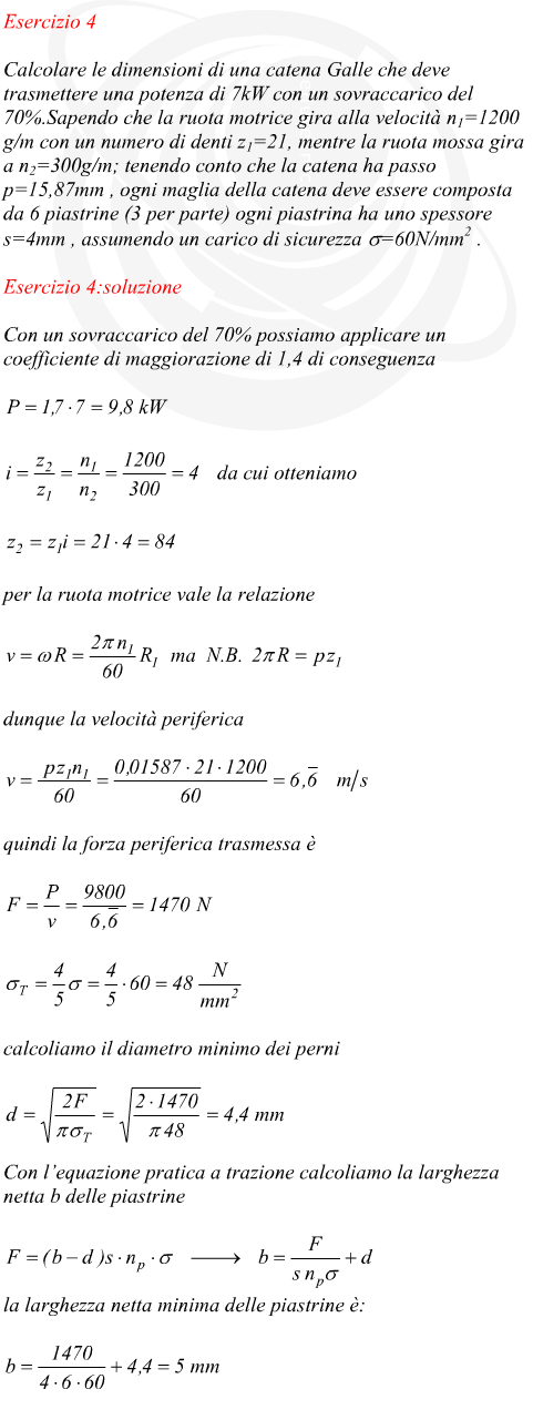 Dimensionamento di una catena di trasmissione noti i parametri delle ruote