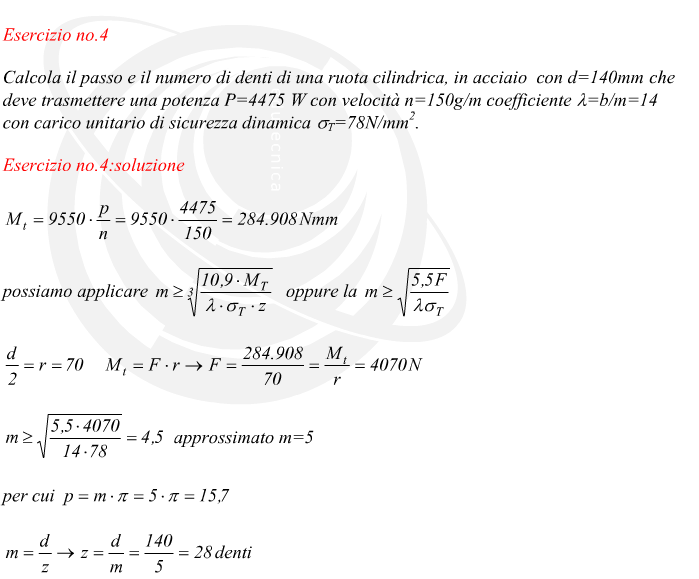 passo e numero di denti ruota cilindrica denti diritti