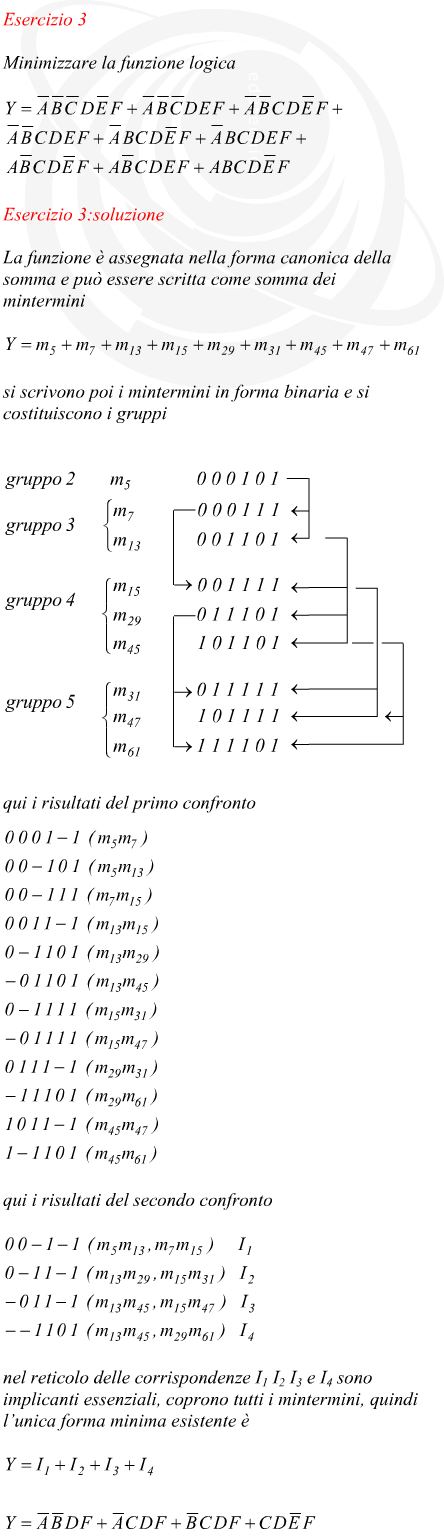 Semplificazione funzione logica a cinque variabili con metodo Quine Mc Cluskey