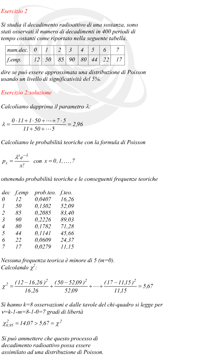 Test chi-quadro con distribuzione su decadimento radiottivo di Poisson