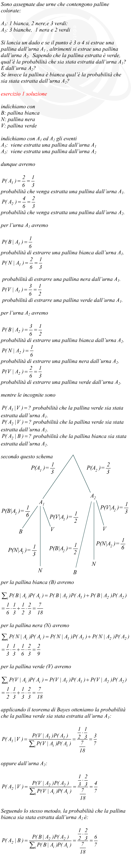 Teorema di Bayes su due urne contenenti palline colorate