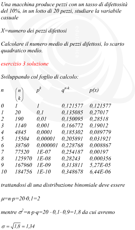 Distribuzione binomiale calcolo delle probabilit produzione pezzi difettosi