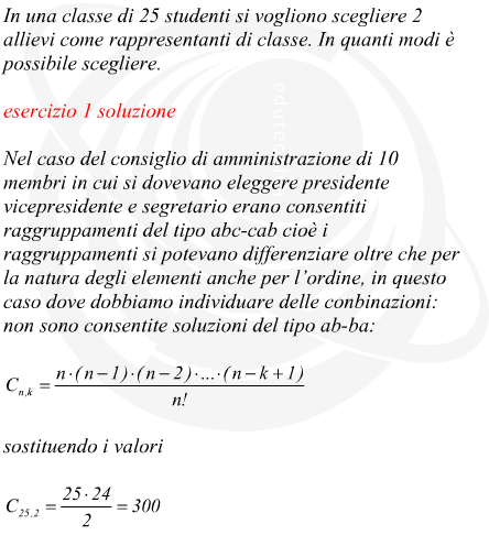 Calcolo combinatorio su una classe di studenti