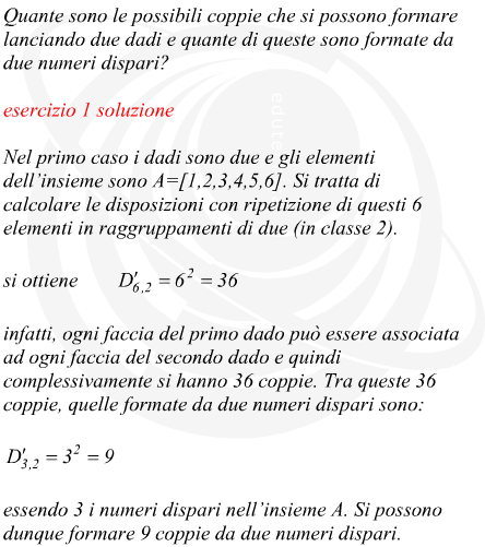 Disposizioni delle coppie formate nel lancio di due dadi