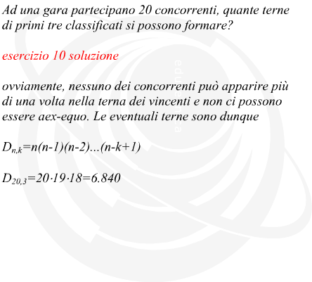 Disposizioni della triplice di arrivo in una gara di 20 concorrenti