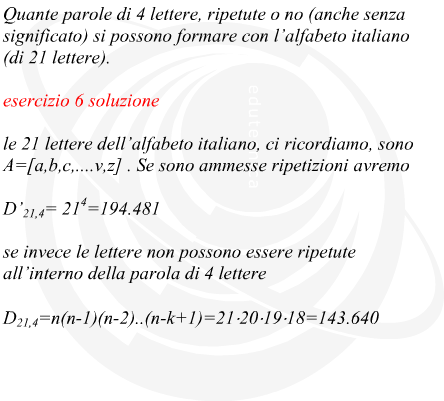 possibili disposizioni di lettere a gruppi di 4