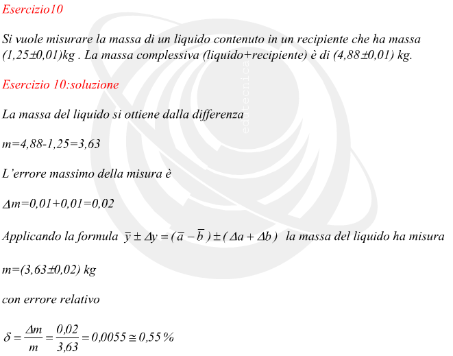 esercizio sulla propagazione degli errori della differenza di due misure