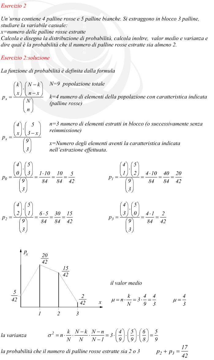 distribuzione di probabilit nell'estrazione in blocco di 3 palline da un'urna 