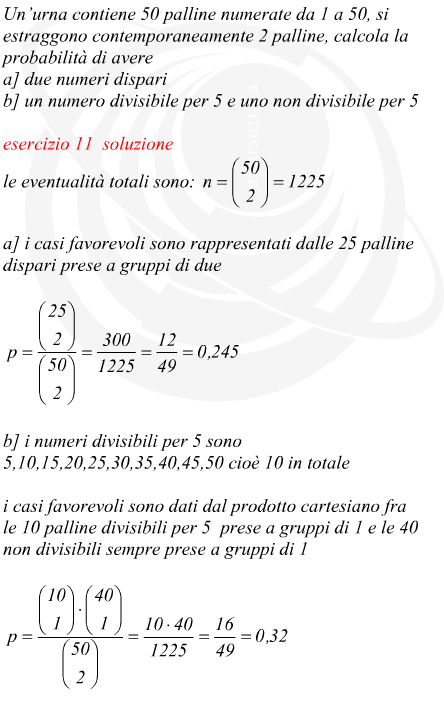 esercizio calcolo probabilit urna con palline numerate