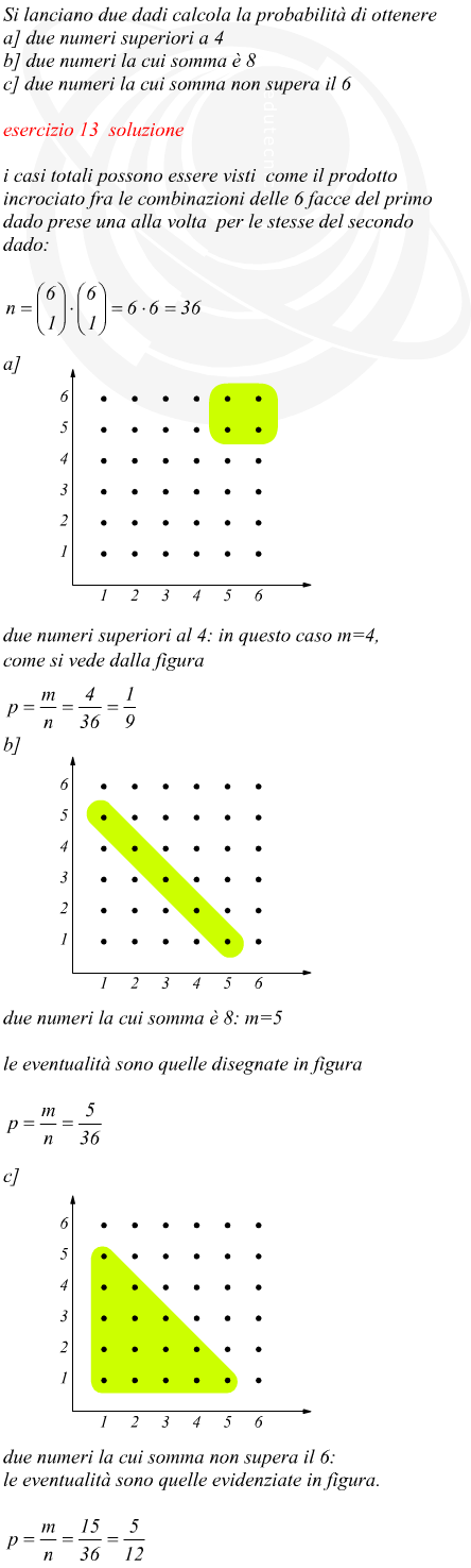 esempio calcolo dell probabilit lancio i due dadi