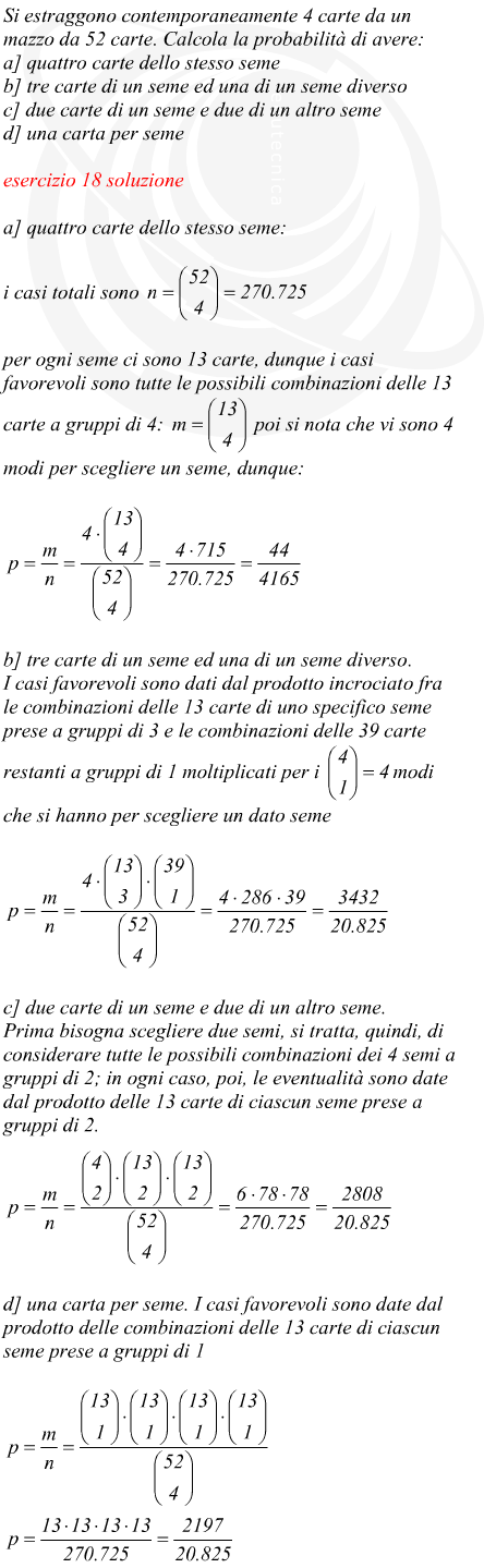 probabilit estrazione 4 carte da un mazzo da 52