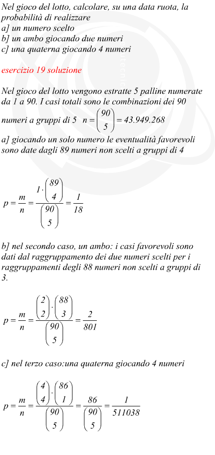 esempio calcolo probabilit gioco del lotto