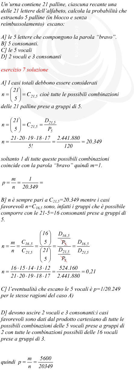 calcolo probabilit estrazione lettere alfabeto