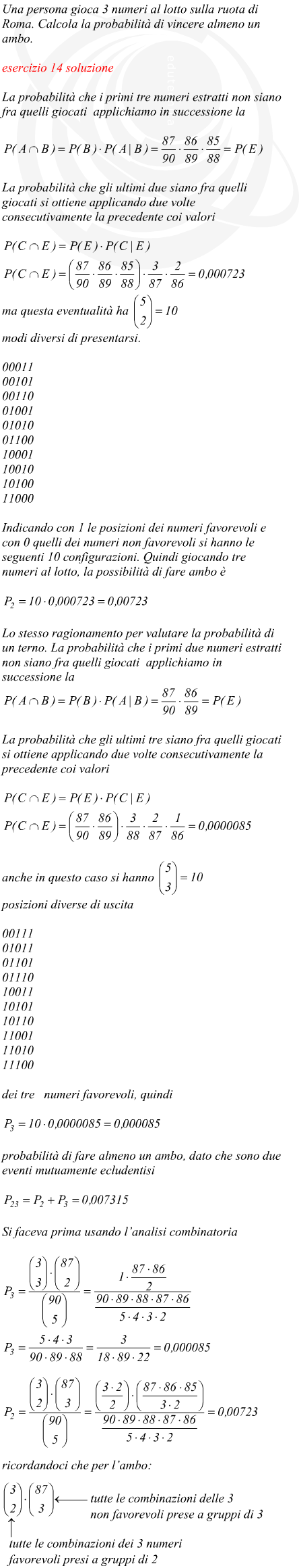 probabilit di fare almeno un ambo giocando 3 numeri al lotto