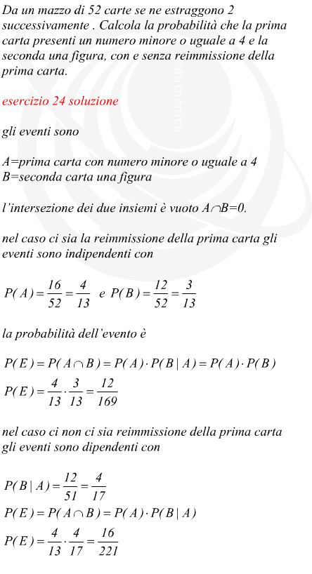 estrazione successiva di 2 carte da un mazzo di 52 con e senza reimmissione probabilit condizionata