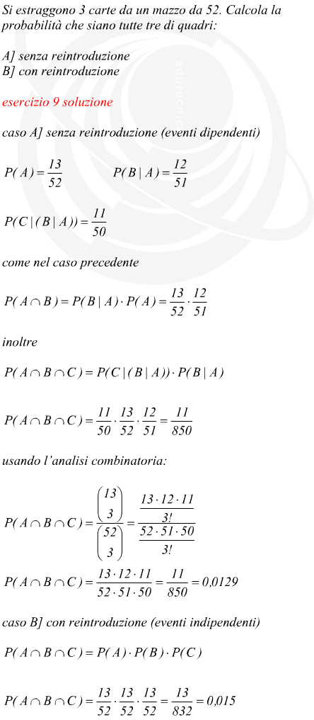 probabilit condizionata estrazione estrazione di carte eventi dipendenti indipendenti