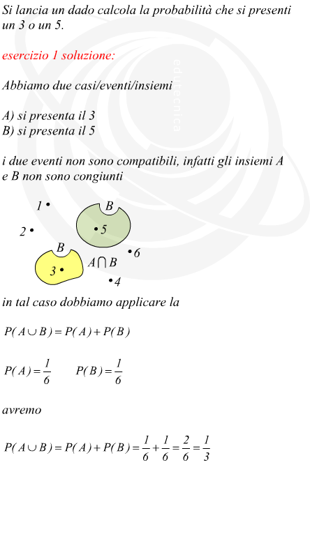 somma logica di eventi sul lancio di un dado