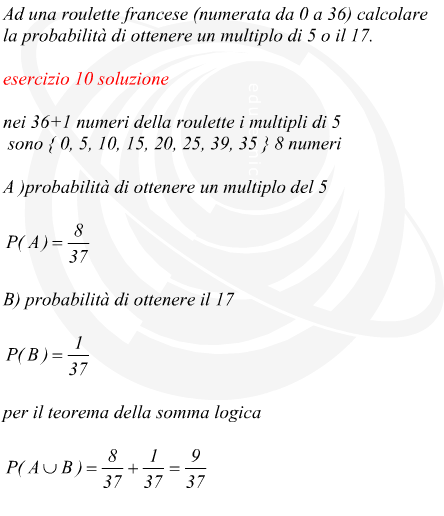 somma logica di eventi alla roulette