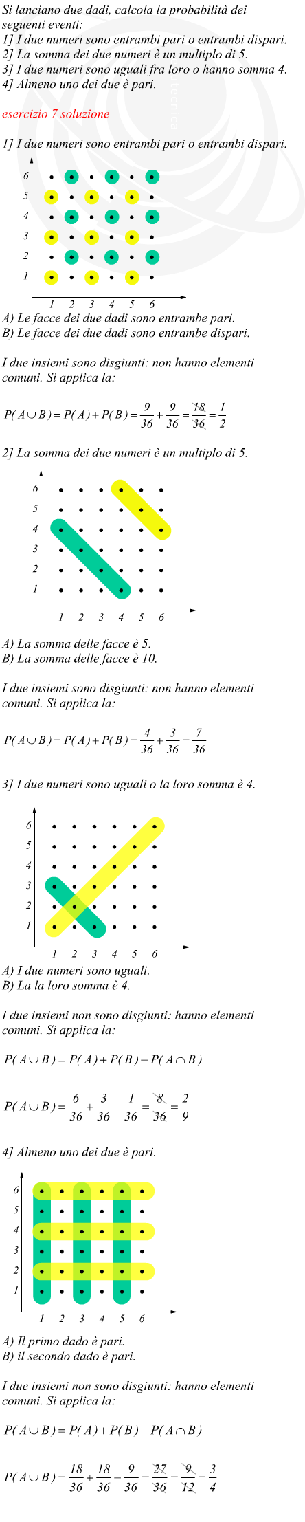 somma logica di eventi sul lancio di una coppia di dadi