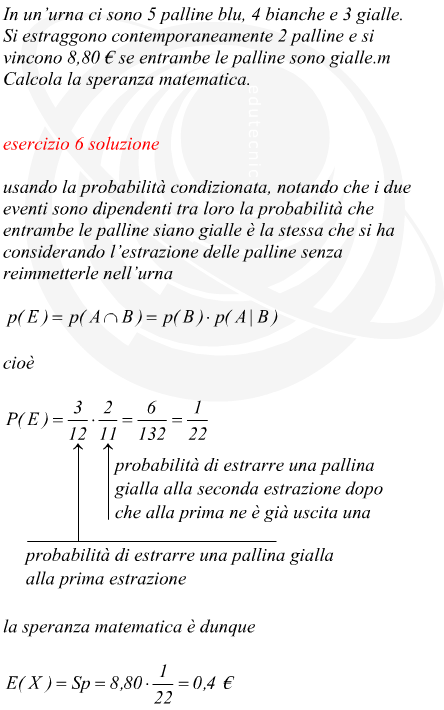 Speranza matematica di estrarre due palline dello stesso colore senza reimmissione