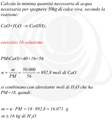 minima quantità necessaria di acqua per spegnere 50 kg di calce viva