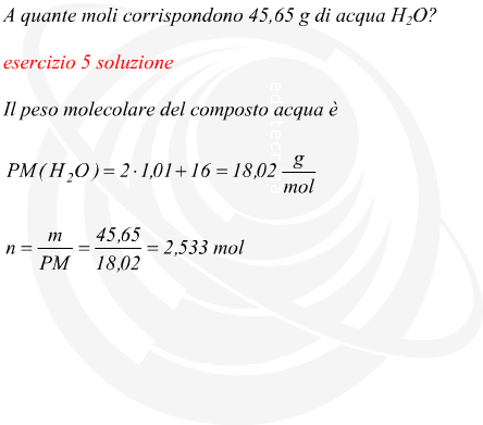 quante moli ci sono in 45,65 g di acqua