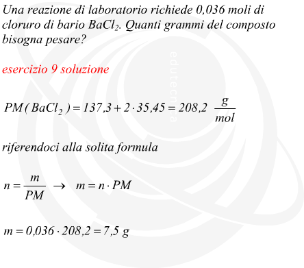 Una reazione di laboratorio richiede 0,036 moli di cloruro di bario calcolare la massa necessaria