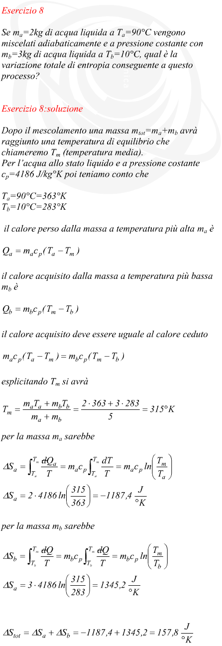 entropia di mescolamento acqua a temperature diverse