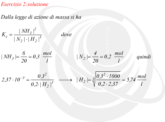 Calcoli della concentrazione di H2 in un sistema all’equilibrio