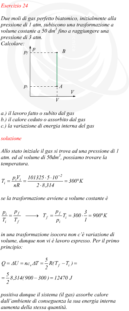 Lavoro e calore scambiato durante una trasformazione isocora