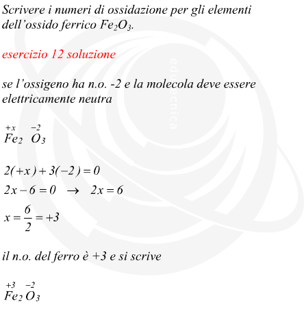 Scrivere i numeri di ossidazione per gli elementi dell' ossido ferrico