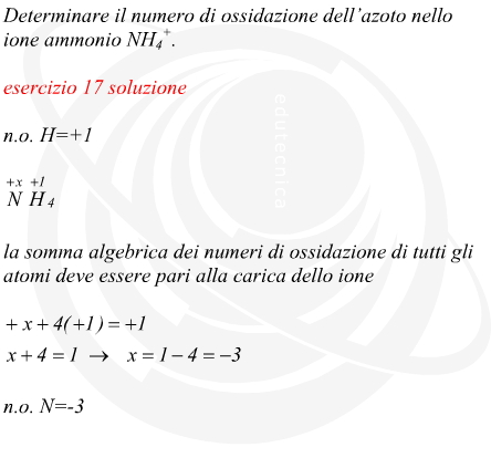 Determinare il numero di ossidazione dell’azoto nello ione ammonio
