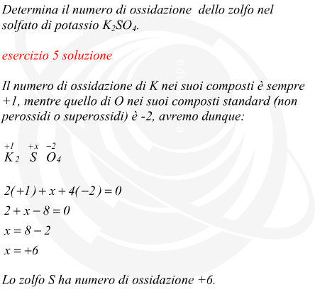 Numero di ossidazione degli elementi del solfato di potassio